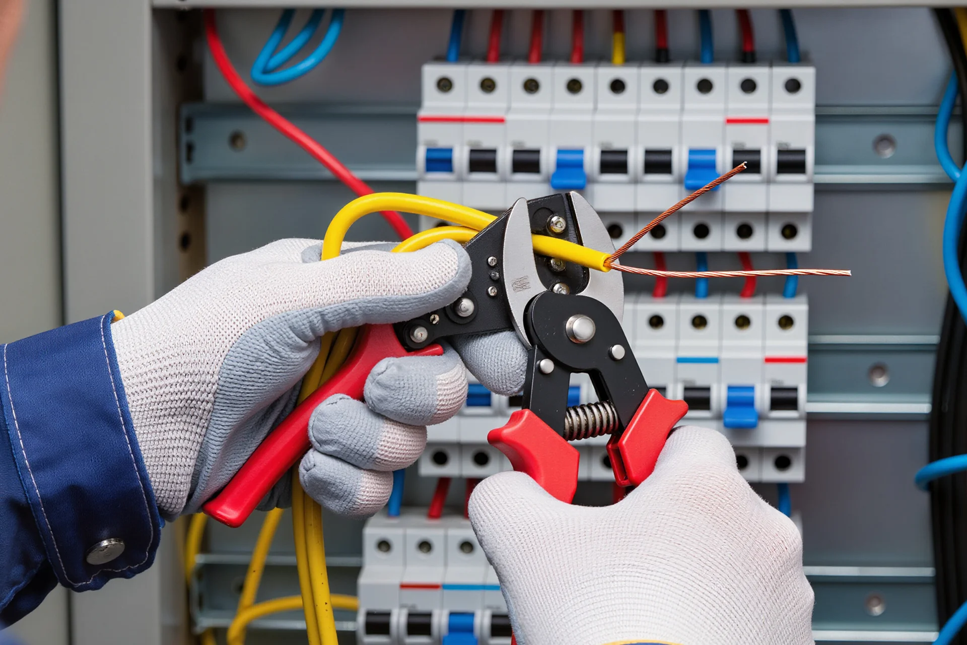 Electrician Cutting Wire with Pliers